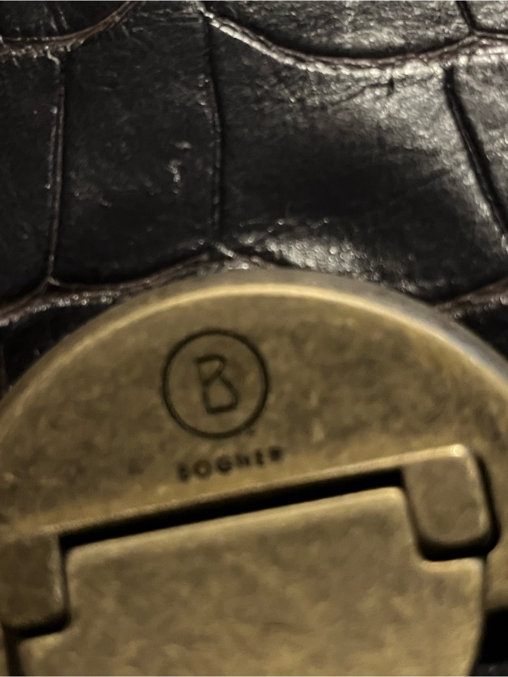 Bogner Black Croc-Embossed Bag with Gold Hardware